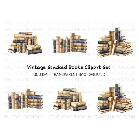 Vintage Book Stacks Clipart Bundle