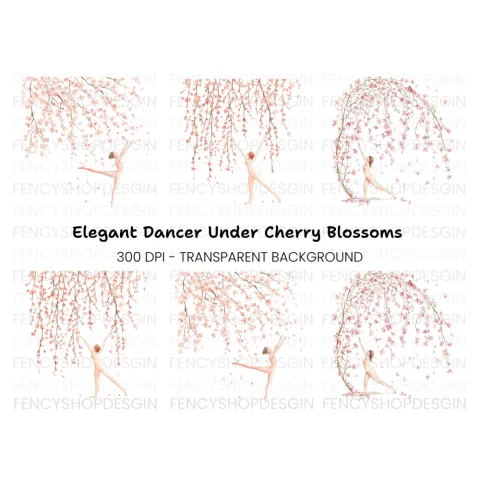 Cherry Blossom Dancers Clipart Bundle