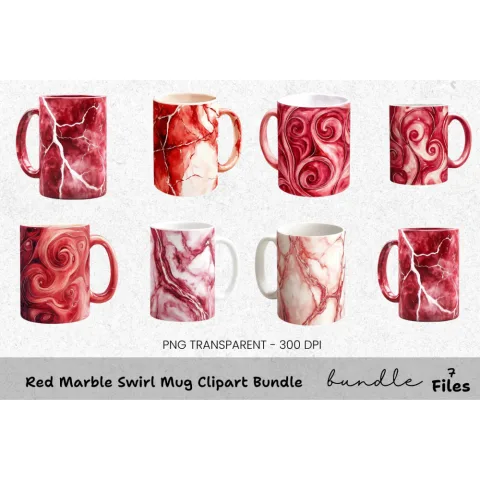Red Marble Swirl Clipart Bundle