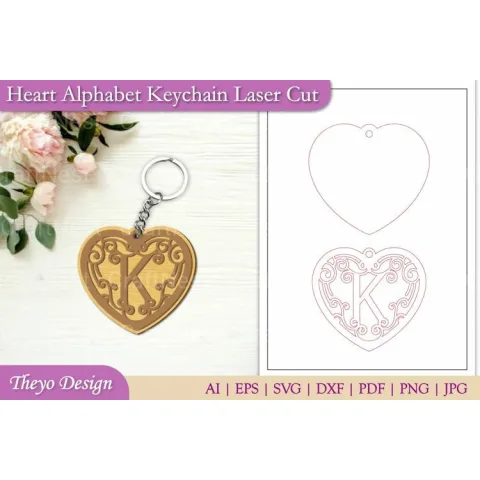 Alphabet Heart Keychain SVG Bundle