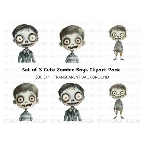 Spooky Zombie Boy Clipart Bundle