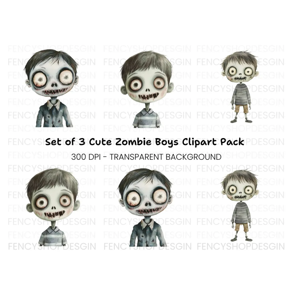 Spooky Zombie Boy Clipart Bundle
