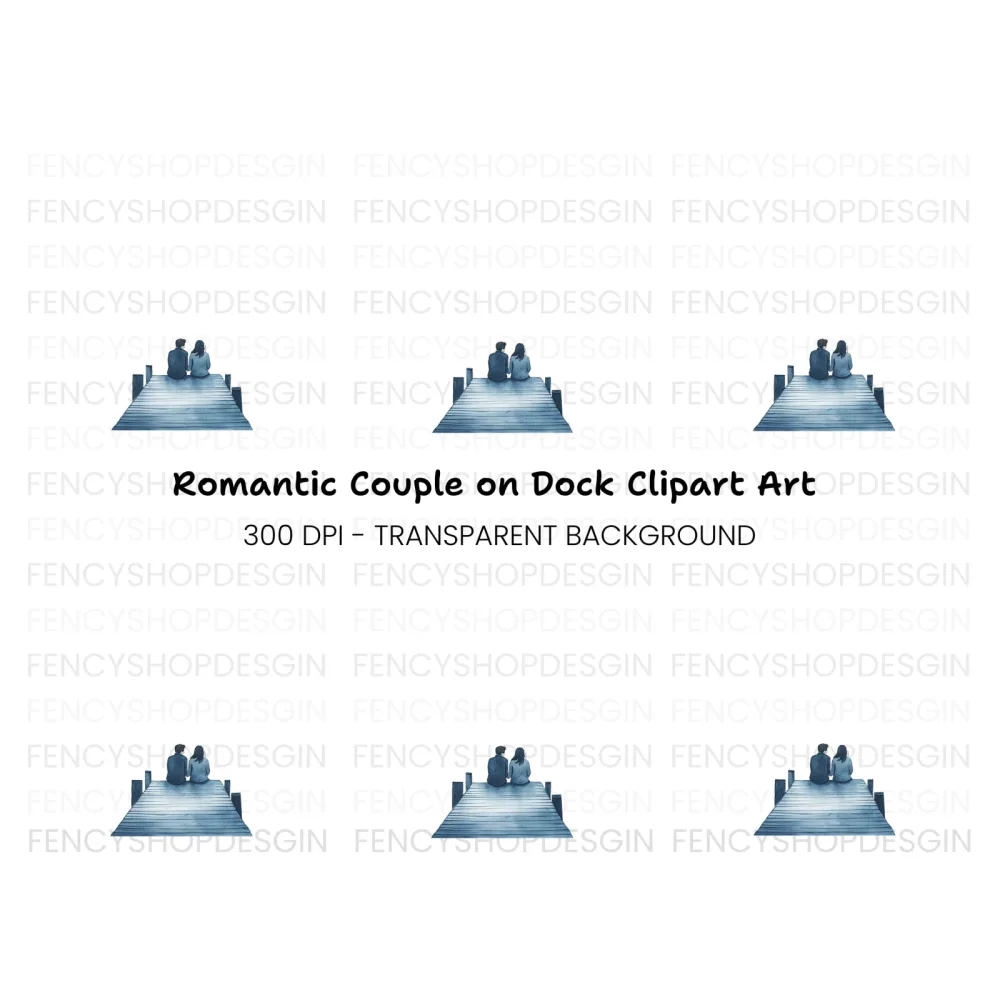 Romantic Couple on Dock Clipart Bundle