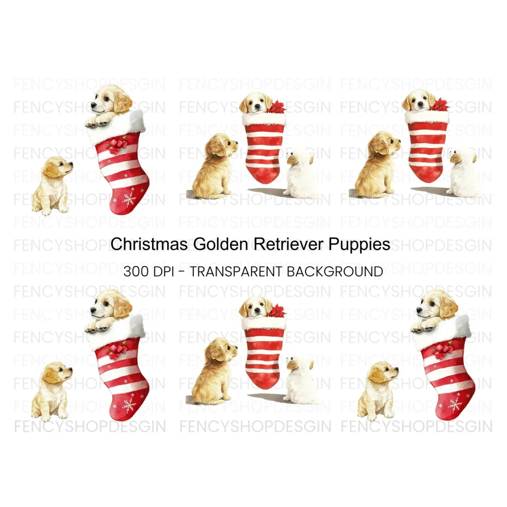 Golden Retriever Puppies Christmas Clipart Bundle