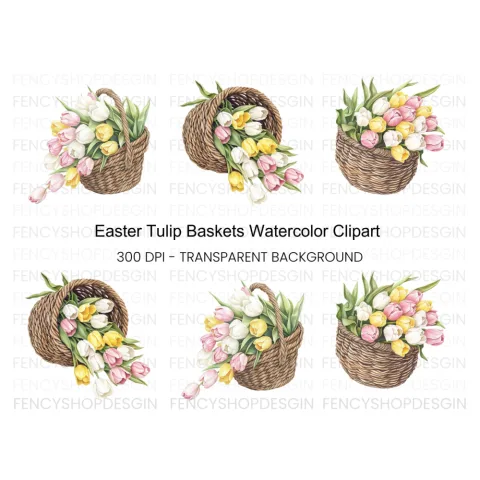 Tulip Baskets Clipart Bundle