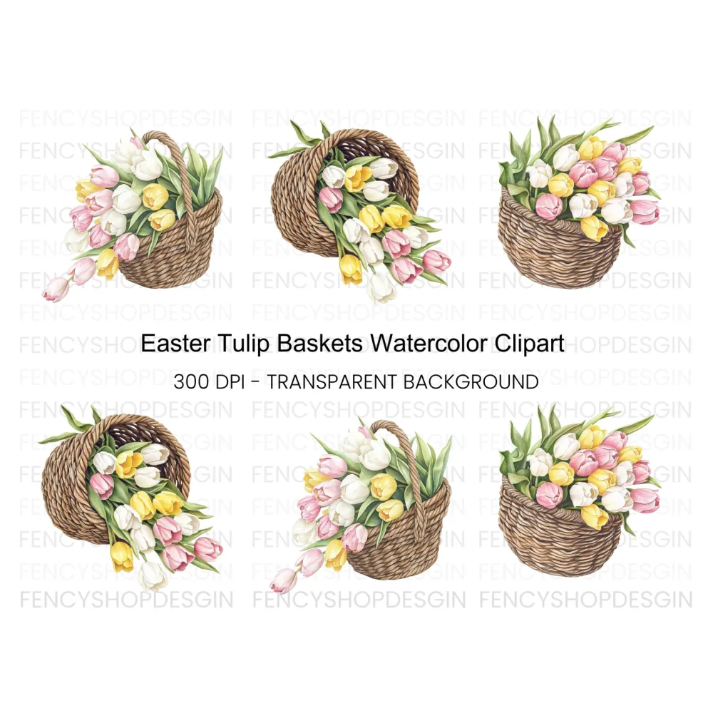 Tulip Baskets Clipart Bundle