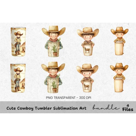 Cute Cowboy Tumbler Clipart Bundle