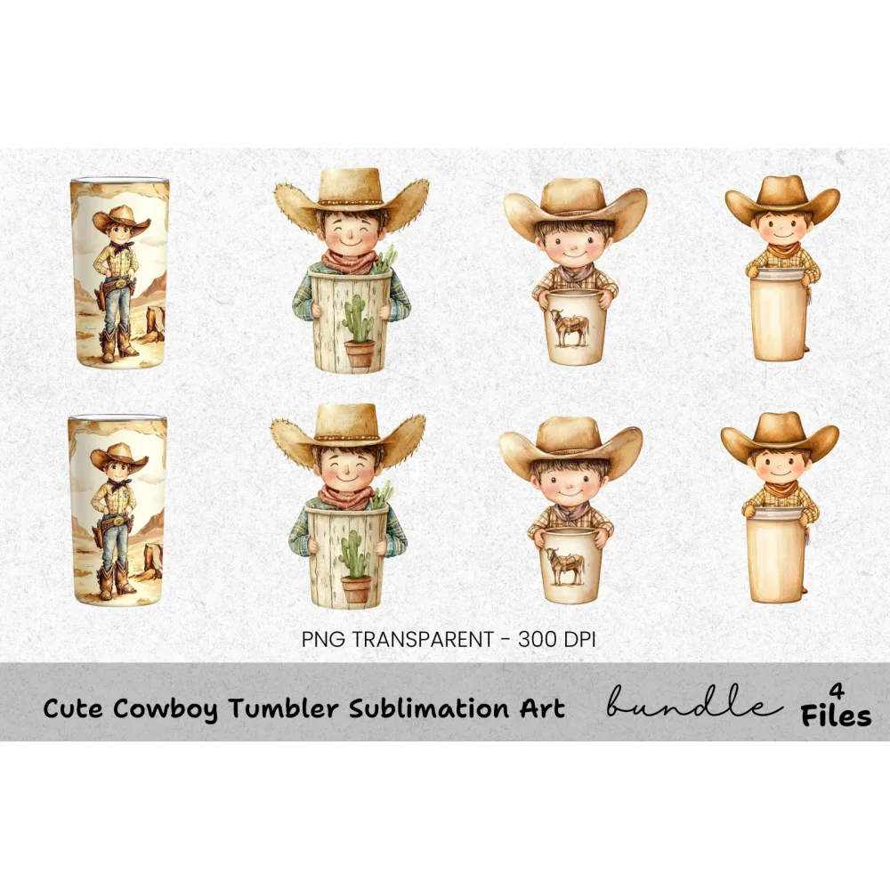 Cute Cowboy Tumbler Clipart Bundle