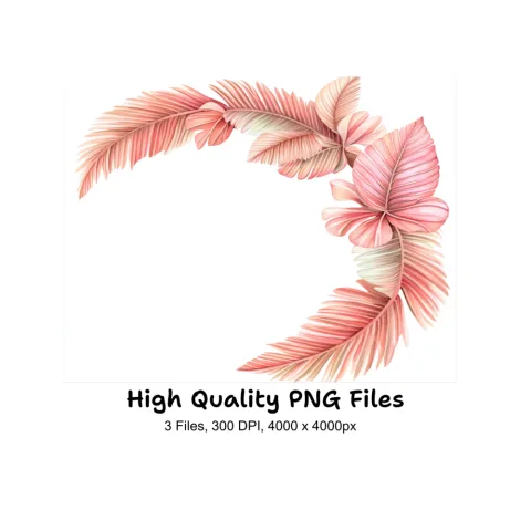 Pink Tropical Leaves Clipart Bundle