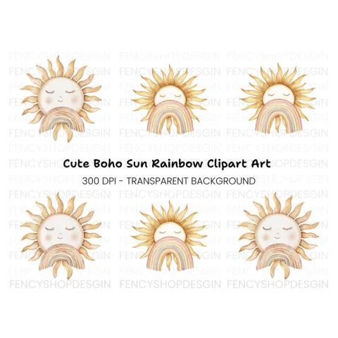 Boho Sun and Rainbow Clipart Bundle