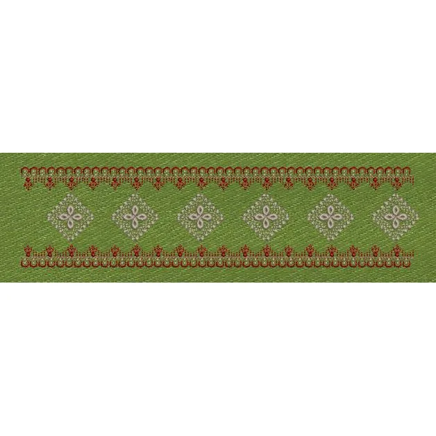 Floral Jacquard Woven Red & Green Embroidery Design