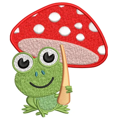 Frog With Umbrella Embroidery Design