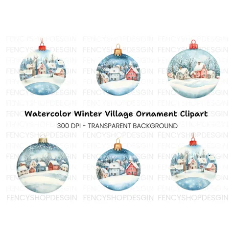 Winter Village Christmas Ornament Clipart Bundle
