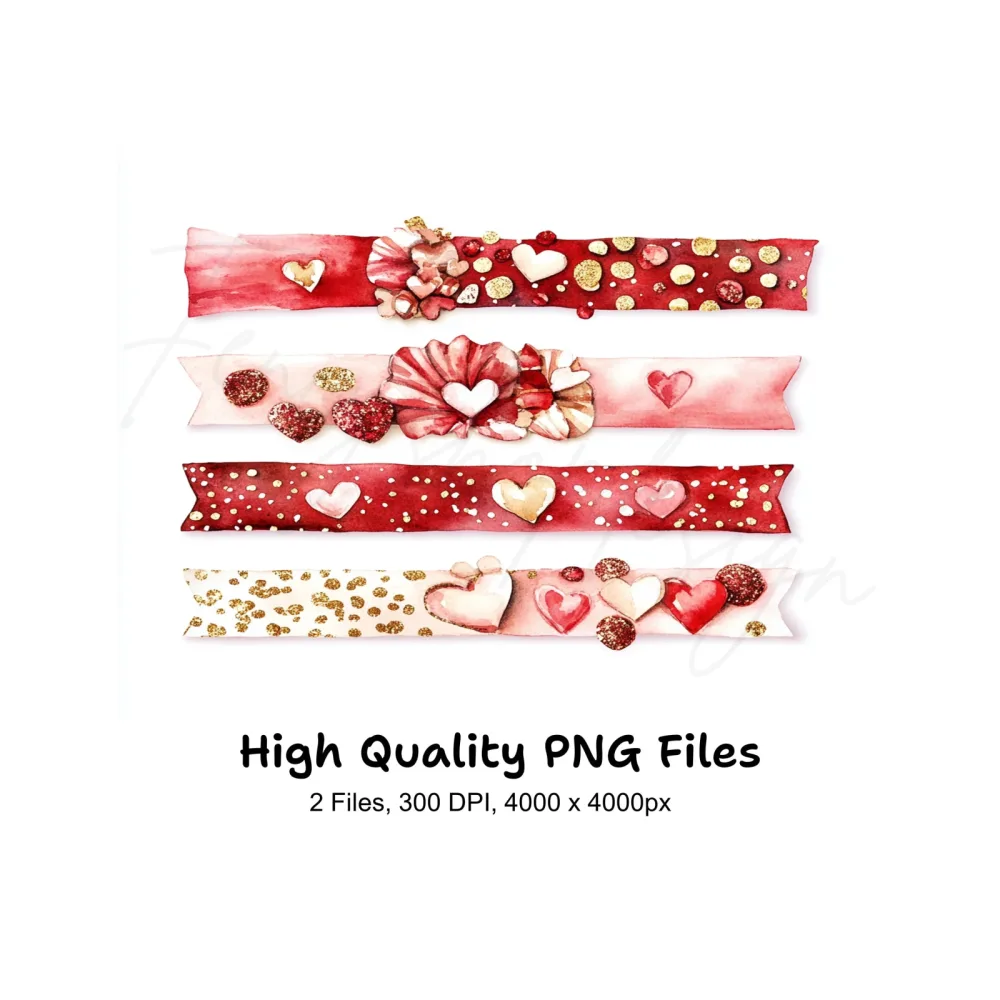 Valentine's Day Heart Ribbons Clipart Bundle