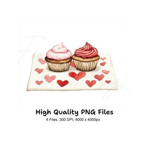 Romantic Heart Cupcakes Clipart Bundle