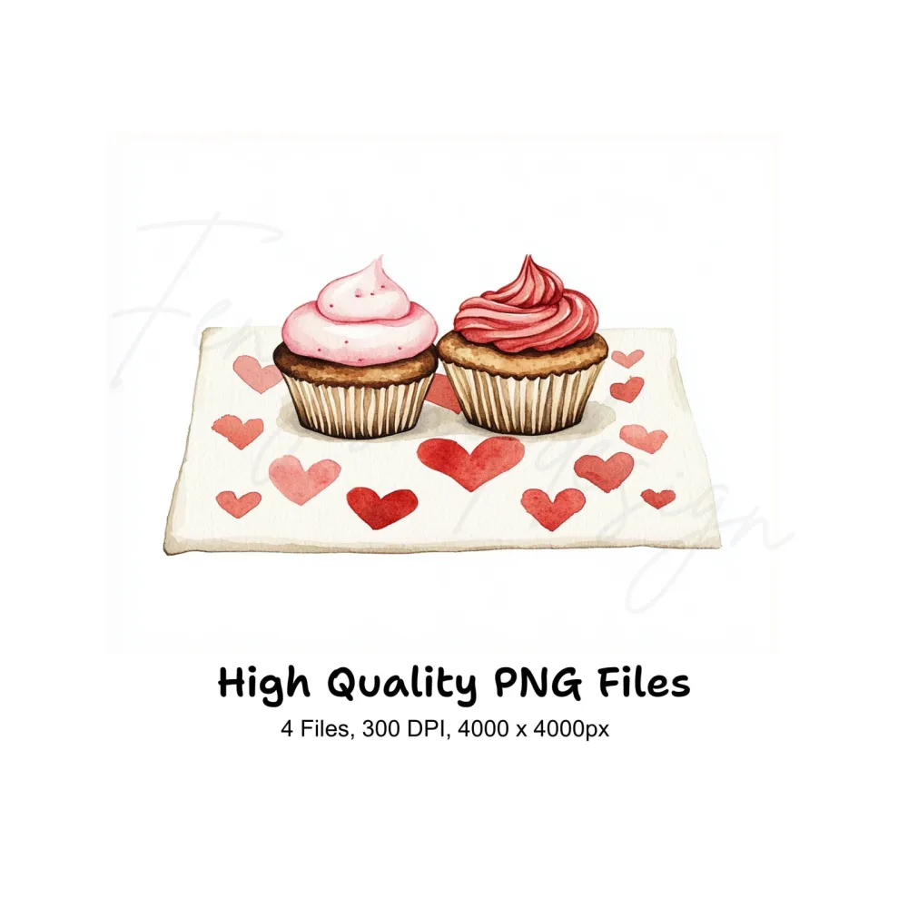 Romantic Heart Cupcakes Clipart Bundle