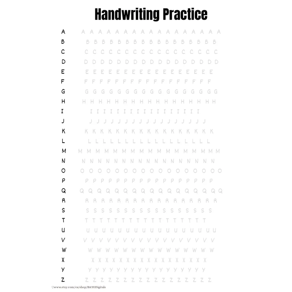 Handwriting Tracing Practice Worksheets
