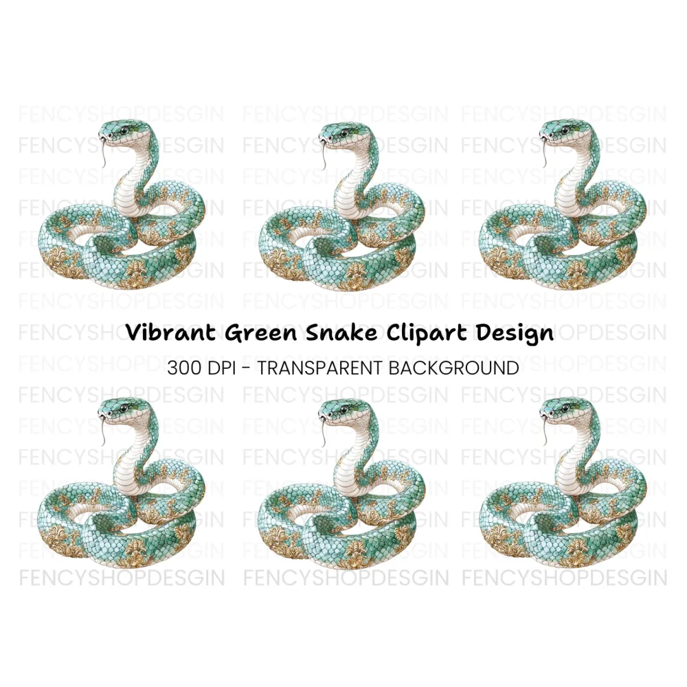 Elegant Teal Snake with Gold Ornaments Clipart Bundle