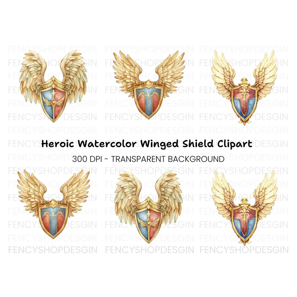 Golden Winged Shields Clipart Bundle