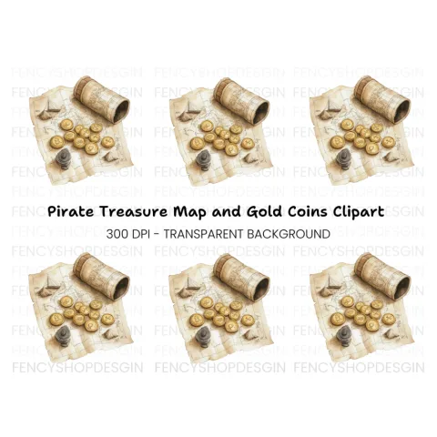 Rolled Map and Coins Clipart Bundle