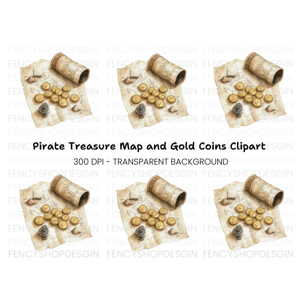 Rolled Map and Coins Clipart Bundle