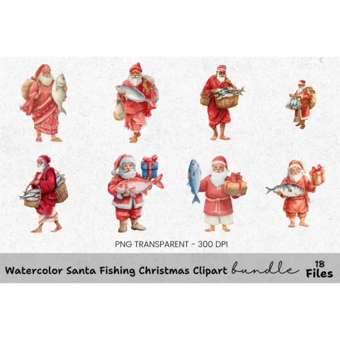 Tropical Santa Claus Clipart Bundle