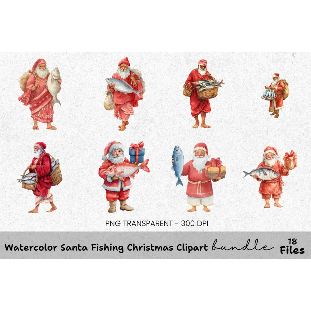 Tropical Santa Claus Clipart Bundle