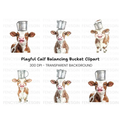Happy Calves with Milk Pails Clipart Bundle