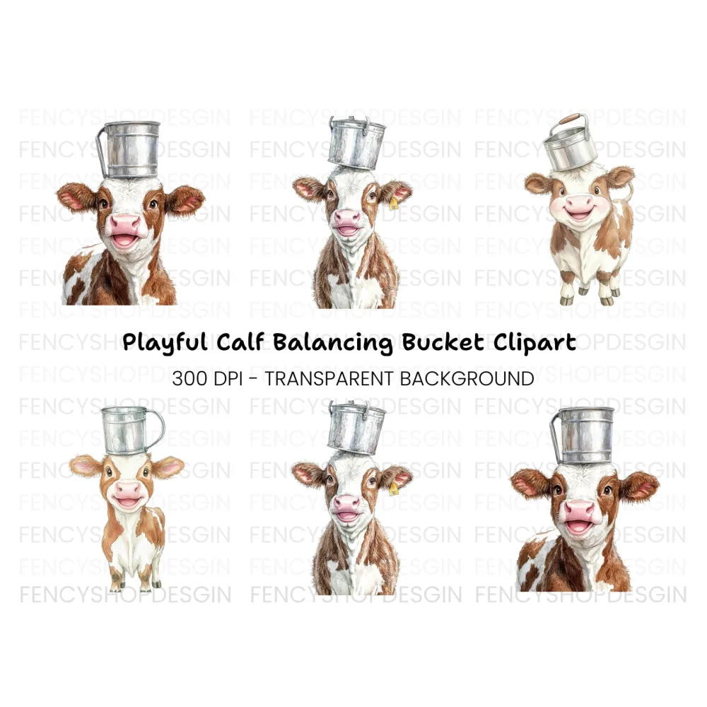 Happy Calves with Milk Pails Clipart Bundle