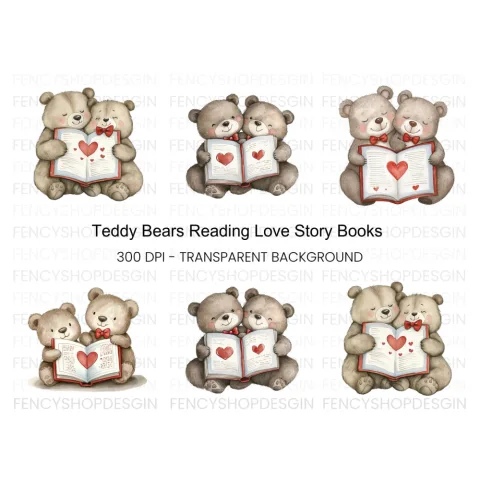 Teddy Bears Reading Love Story Clipart Bundle
