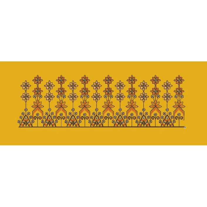 Floral Triangle Arch Border Yellow & Orange Embroidery Design