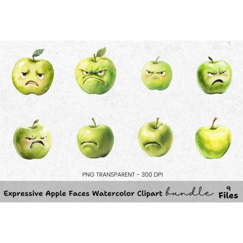Expressive Apple Faces Clipart Bundle
