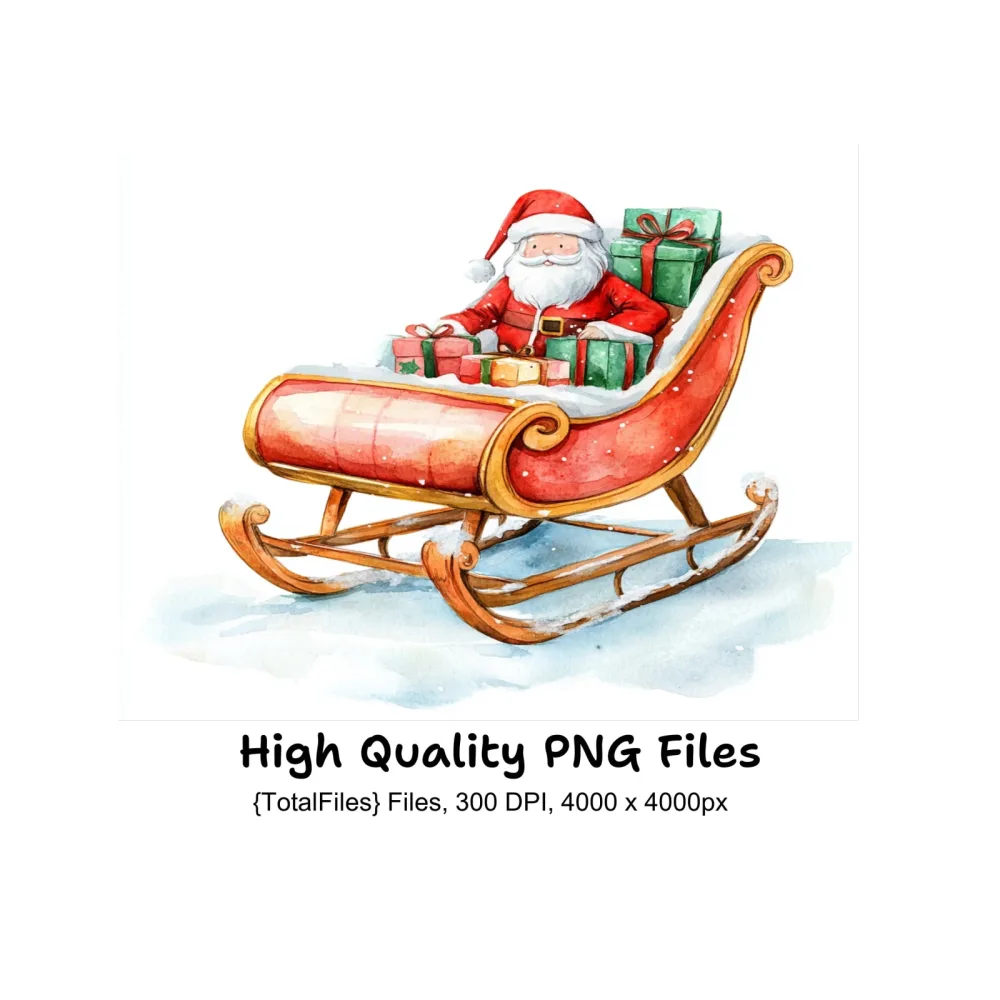 Santa Claus Sleigh with Gifts Clipart Bundle