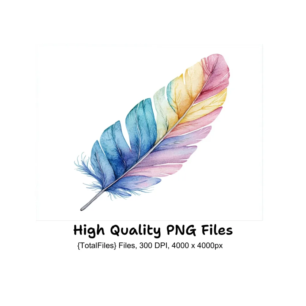 Vibrant Feather Illustrations Clipart Bundle