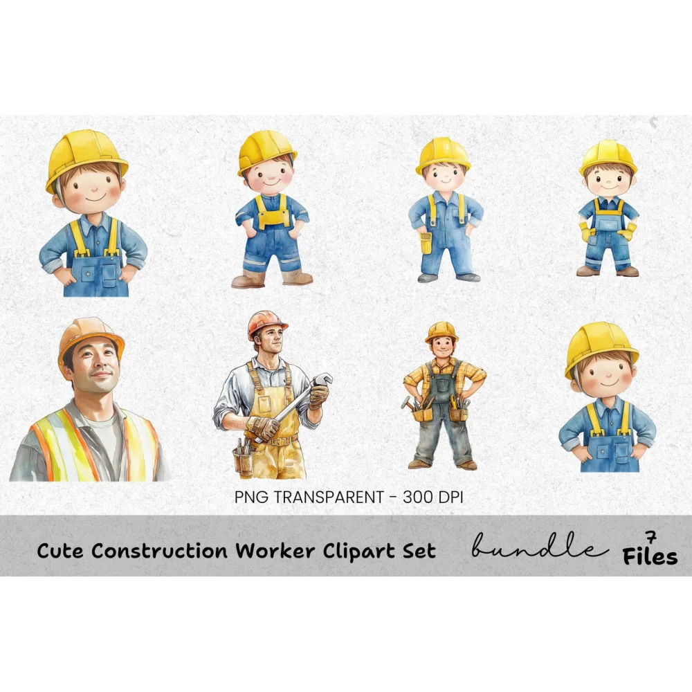 Cute Construction Worker Clipart Bundle