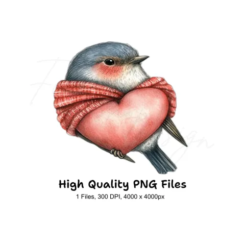 Cute Bird with Heart Clipart Bundle