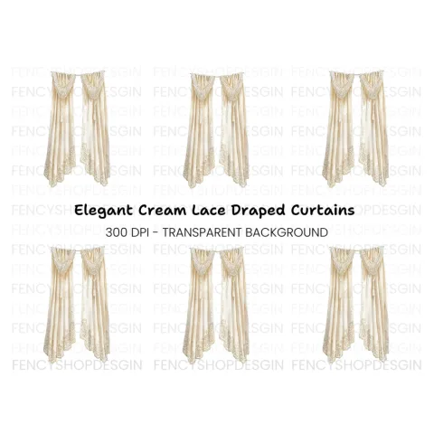 Vintage Cream Curtains Clipart Bundle