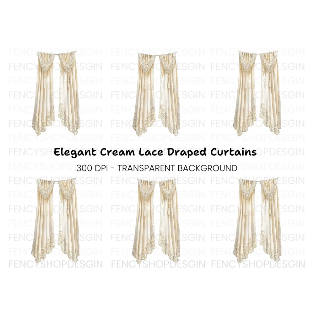 Vintage Cream Curtains Clipart Bundle