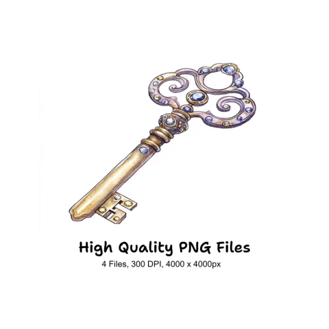 Elegant Gold Keys with Gemstone Clipart Bundle
