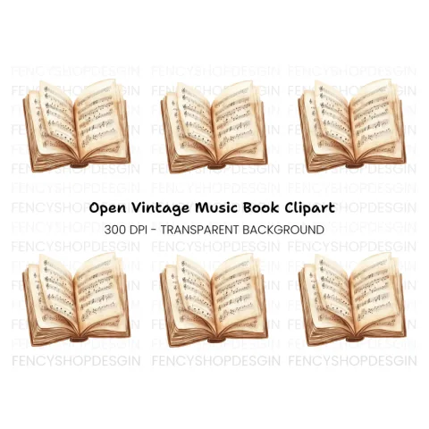 Open Vintage Music Book Clipart Bundle