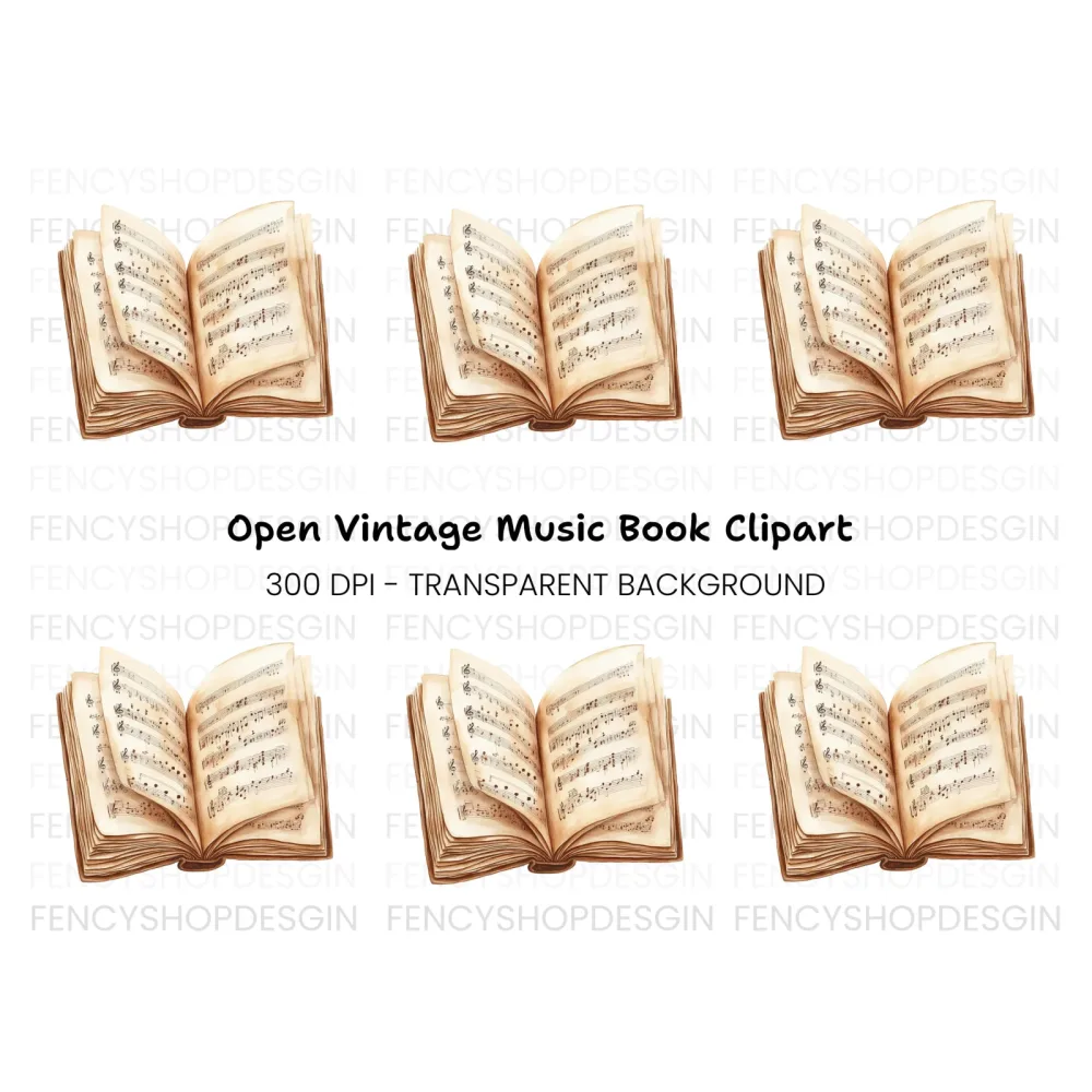 Open Vintage Music Book Clipart Bundle