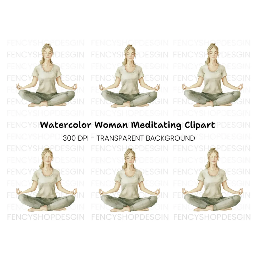 Woman Meditating Clipart Bundle