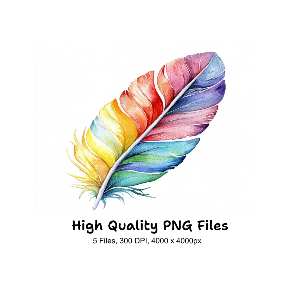 Vibrant Rainbow Feathers Clipart Bundle