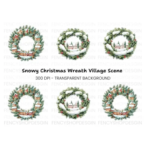 Christmas Village Wreath Clipart Bundle