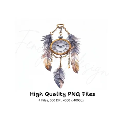 Steampunk Dream Catcher Clock Necklace Clipart Bundle