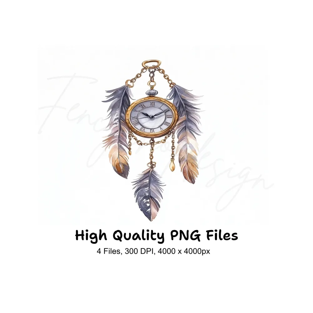 Steampunk Dream Catcher Clock Necklace Clipart Bundle