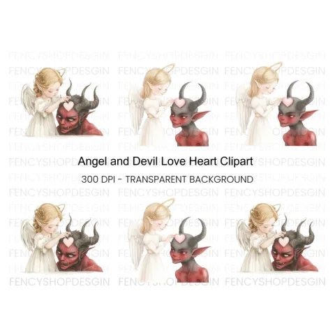 Cute Angel and Devil Heart Clipart Bundle