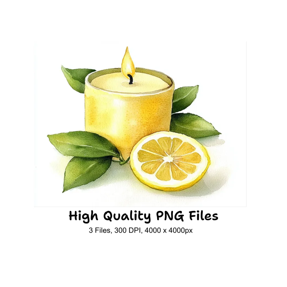 Lemon Candle Illustration Clipart Bundle