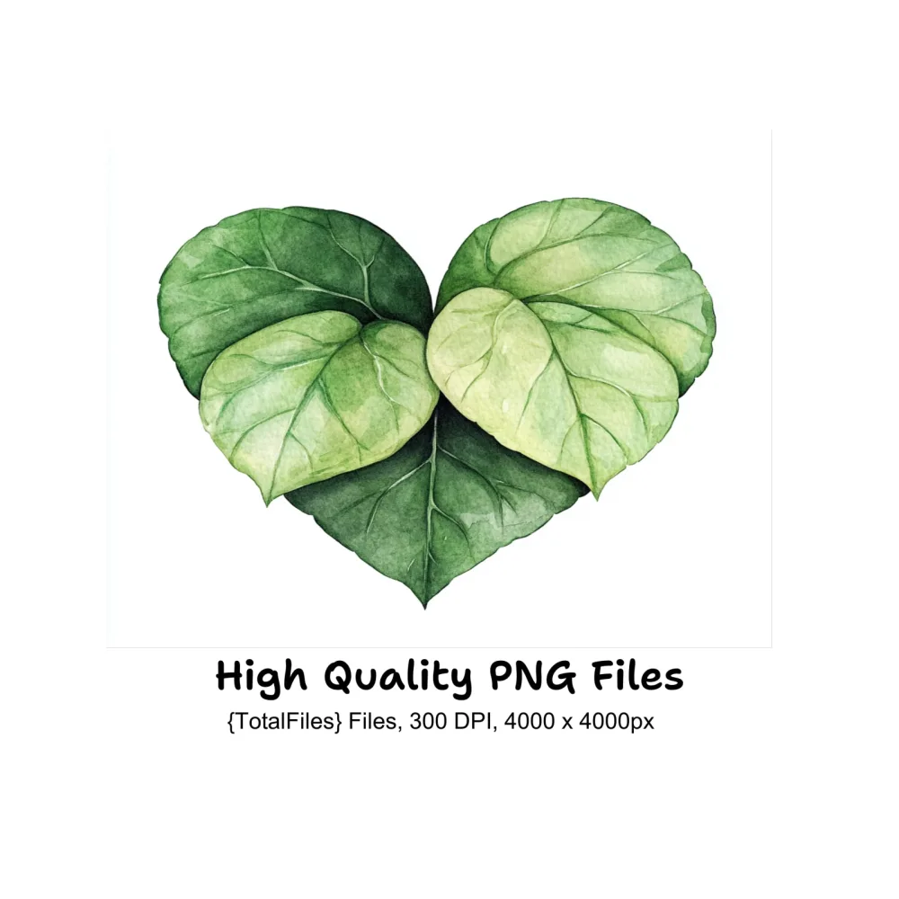 Green Leaf Heart Clipart Bundle