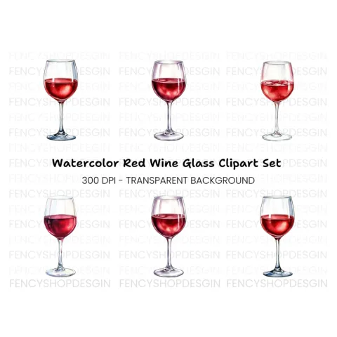 Red Wine Glasses Clipart Bundle